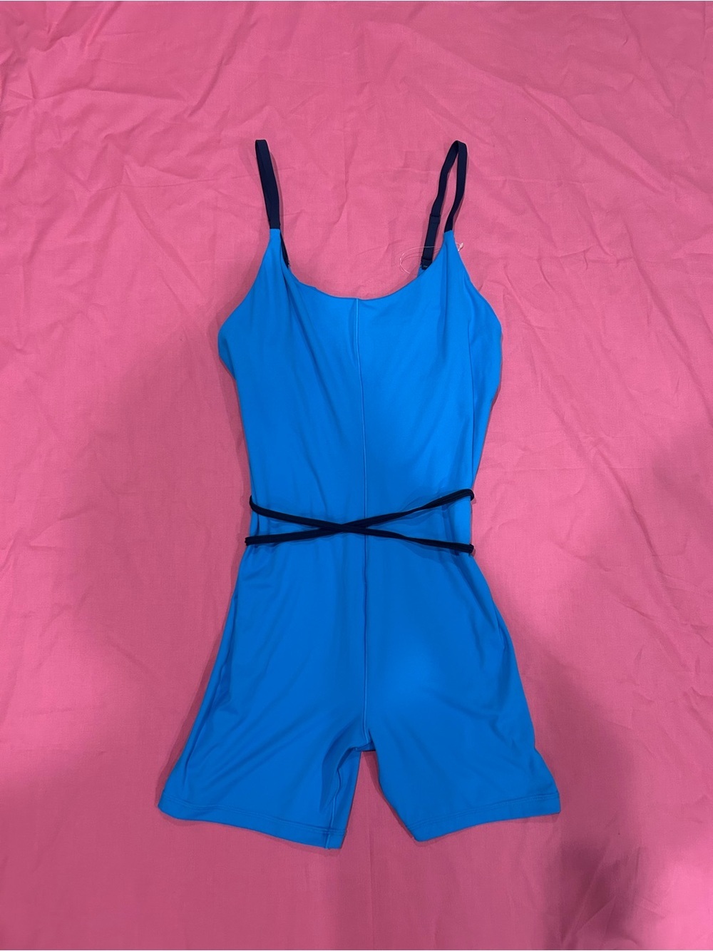 Aerie NWOT Blue Women's Jumpsuit with Adjustable Straps and Navy Tie Detail